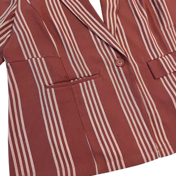 Torrid Striped Pink One Button Blazer 1X Dusty Rose Career Work Jacket - Picture 2 of 7